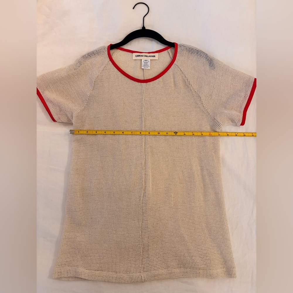 Caron Callahan Saddie Cream Mesh Top with Red Accents Size Small - Picture 4 of 7